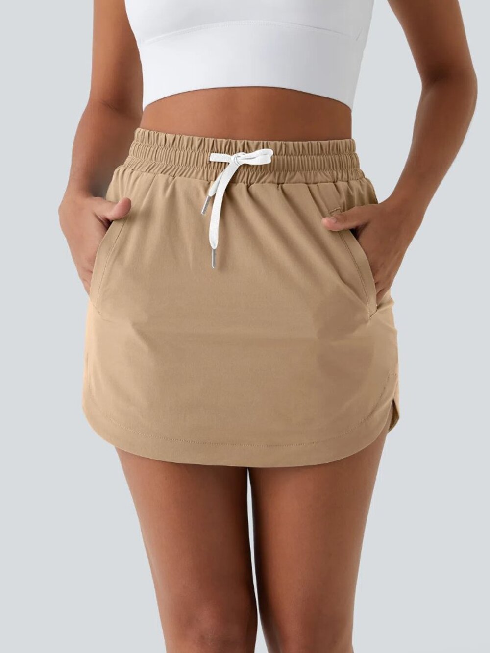 HALARA Skort Womens XL Beige Drawstring Pocket 2-in-1 Curved Hem Mini Golf Skirt
